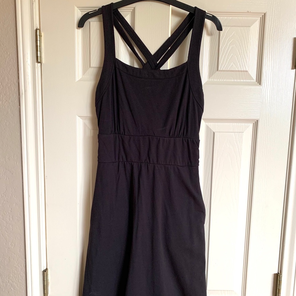 Black, stretchy, sun dress with criss cross straps